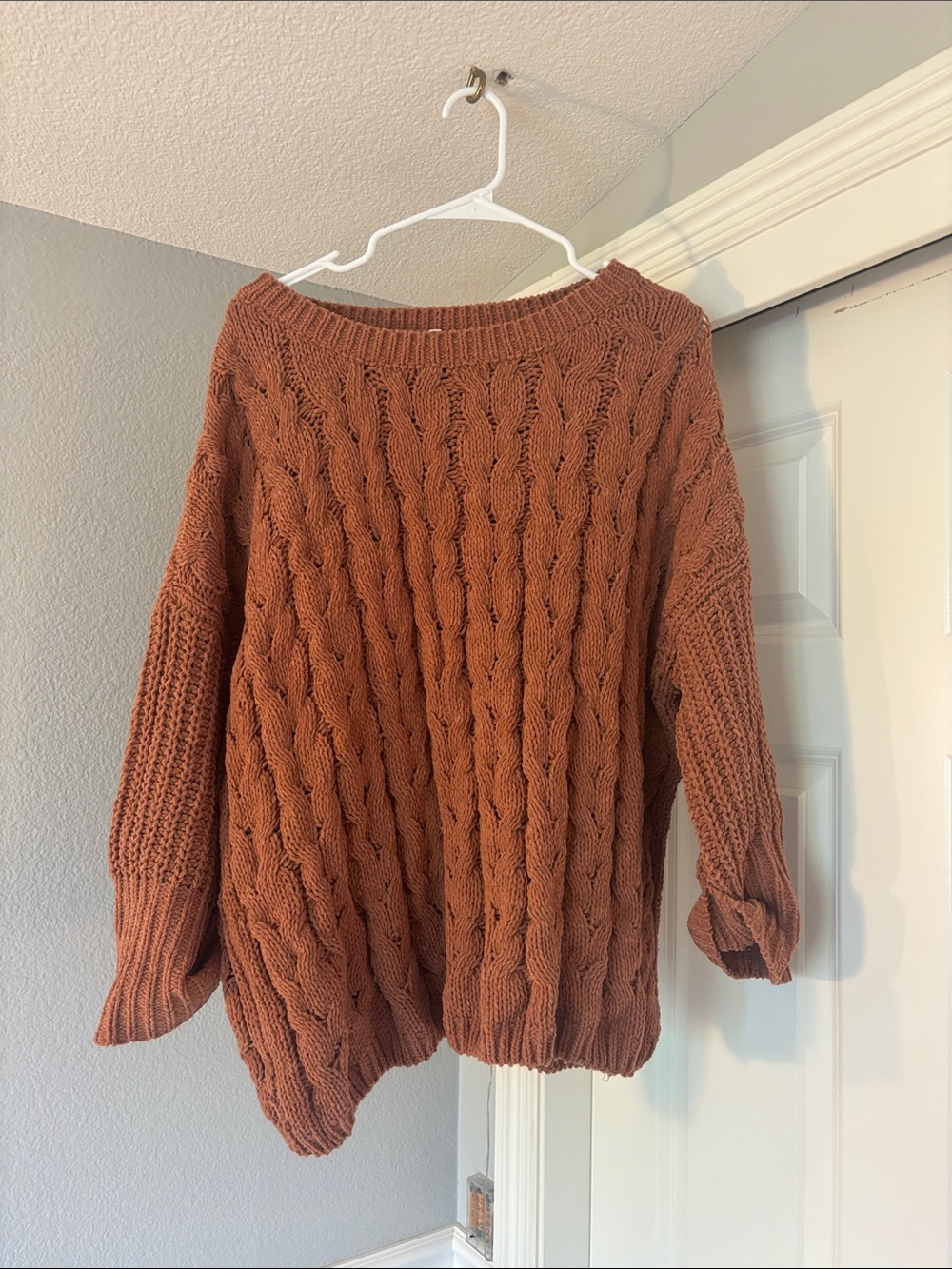 Miracle Rust Cable-Knit Scoop Neck Sweater